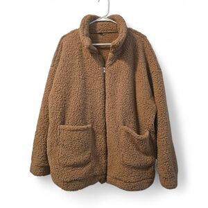 PRETTYGARDEN Cozy Brown Sherpa Jacket | Plus Size 3X